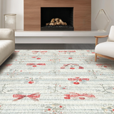 Ultra Soft Area Rug, Non Slip, Stain Resistant, Washable Area Rugs for Living Room, Bedroom, Coquette Pink Bow with Scarlet Berry Boho Area Rug(Gray)