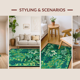 Ultra Soft Area Rug, Non Slip, Stain Resistant, Washable Area Rugs for Living Room, Bedroom, Whimsical Floral and Insect Fusion(Green)