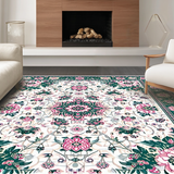 Ultra Soft Area Rug, Non Slip, Stain Resistant, Washable Area Rugs for Living Room, Bedroom, Whimsical Vintage Floral Motif(White)
