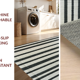 Ultra Soft Area Rug, Non Slip, Stain Resistant, Washable Area Rugs for Living Room, Bedroom, Farmhouse Laundry Room Mat, Black & White Striped Pattern, Flat-Weave Design(Black)