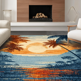 Ultra Soft Area Rug, Non Slip, Stain Resistant, Washable Area Rugs for Living Room, Bedroom, Beachside Coconut Tree Rug: Tropical Paradise Area Rug(Orange)