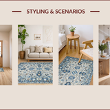 Ultra Soft Area Rug, Non Slip, Stain Resistant, Washable Area Rugs for Living Room, Bedroom, Earthy Toned Soft Botanical Motif(Blue)