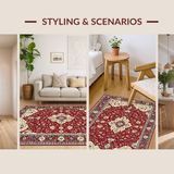 Ultra Soft Area Rug, Non Slip, Stain Resistant, Washable Area Rugs for Living Room, Bedroom, Elegant Red Tiled Motif(Red)