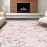 Ultra Soft Area Rug, Non Slip, Stain Resistant, Washable Area Rugs for Living Room, Bedroom, Artistic Flower Print Circular Statement(Pink)