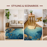 Ultra Soft Area Rug, Non Slip, Stain Resistant, Washable Area Rugs for Living Room, Bedroom, Nautical Treasure Carpet With Sea Turtle Journey Through Coral Haven(Blue)