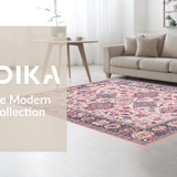 Ultra Soft Area Rug, Non Slip, Stain Resistant, Washable Area Rugs for Living Room, Bedroom, Chic Transitional Lattice Motif(Pink)