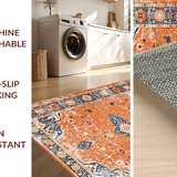 Ultra Soft Area Rug, Non Slip, Stain Resistant, Washable Area Rugs for Living Room, Bedroom, Trendy Faded Vintage Floral(Orange)