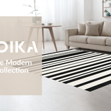 Ultra Soft Area Rug, Non Slip, Stain Resistant, Washable Area Rugs for Living Room, Bedroom, Handcrafted Monochromatic Striped Rug with Alternating Bands(Black)