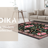 Ultra Soft Area Rug, Non Slip, Stain Resistant, Washable Area Rugs for Living Room, Bedroom, Vibrant Insect Floral Arrangement(Black)