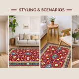 Ultra Soft Area Rug, Non Slip, Stain Resistant, Washable Area Rugs for Living Room, Bedroom, Colorful Coastal Medallion Arrangement(Red)