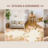 Ultra Soft Area Rug, Non Slip, Stain Resistant, Washable Area Rugs for Living Room, Bedroom, Lush Circular Flora Statement(Beige)