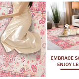 Ultra Soft Area Rug, Non Slip, Stain Resistant, Washable Area Rugs for Living Room, Bedroom, Charming Distressed Floral Motif(Pink)