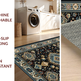 Ultra Soft Area Rug, Non Slip, Stain Resistant, Washable Area Rugs for Living Room, Bedroom, Luxe Minimalist Lace Effect(Blue)