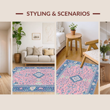 Ultra Soft Area Rug, Non Slip, Stain Resistant, Washable Area Rugs for Living Room, Bedroom, Artistic Retro Floral Composition(Pink)