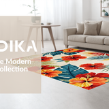 Ultra Soft Area Rug, Non Slip, Stain Resistant, Washable Area Rugs for Living Room, Bedroom, Lively Multicolored Leaf Motif(Red)