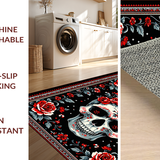 Ultra Soft Area Rug, Non Slip, Stain Resistant, Washable Area Rugs for Living Room, Bedroom, Gothic Rose Floral Elegance(Black)