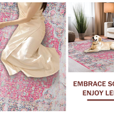 Ultra Soft Area Rug, Non Slip, Stain Resistant, Washable Area Rugs for Living Room, Bedroom, Chic Vintage Geometric Composition(Pink)