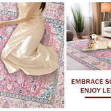 Ultra Soft Area Rug, Non Slip, Stain Resistant, Washable Area Rugs for Living Room, Bedroom, Classic Ethnic Tiled Composition(Pink)