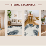 Ultra Soft Area Rug, Non Slip, Stain Resistant, Washable Area Rugs for Living Room, Bedroom, Chic Grey Coastal Leaf Pattern(Blue)