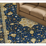 Ultra Soft Area Rug, Non Slip, Stain Resistant, Washable Area Rugs for Living Room, Bedroom, Artistic Gold-Like Decorative Elements(Blue)