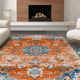 Ultra Soft Area Rug, Non Slip, Stain Resistant, Washable Area Rugs for Living Room, Bedroom, Cozy Abstract Floral Touch(Orange)