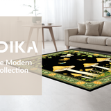 Ultra Soft Area Rug, Non Slip, Stain Resistant, Washable Area Rugs for Living Room, Bedroom, Artful Black and Green Elements(Yellow)