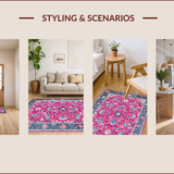 Ultra Soft Area Rug, Non Slip, Stain Resistant, Washable Area Rugs for Living Room, Bedroom, Retro Oceanic Floral Fusion(Pink)