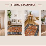 Ultra Soft Area Rug, Non Slip, Stain Resistant, Washable Area Rugs for Living Room, Bedroom, Eclectic Paisley Floral Fusion(Orange)