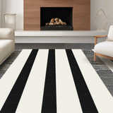 Ultra Soft Area Rug, Non Slip, Stain Resistant, Washable Area Rugs for Living Room, Bedroom, Handcrafted Classic Dual-Tone Woven Rug With Contemporary Linear Design(Black)