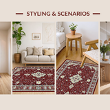 Ultra Soft Area Rug, Non Slip, Stain Resistant, Washable Area Rugs for Living Room, Bedroom, Sophisticated Abstract Burgundy Artistry(Red)