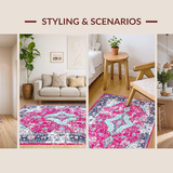 Ultra Soft Area Rug, Non Slip, Stain Resistant, Washable Area Rugs for Living Room, Bedroom, Trendy Turquoise Distressed Aesthetic(Pink)