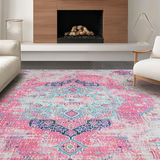 Ultra Soft Area Rug, Non Slip, Stain Resistant, Washable Area Rugs for Living Room, Bedroom, Chic Distressed Artful Motif(Pink)