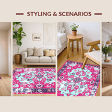 Ultra Soft Area Rug, Non Slip, Stain Resistant, Washable Area Rugs for Living Room, Bedroom, Eclectic Retro Diamond Design(Pink)