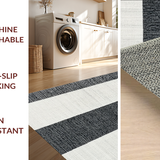 Ultra Soft Area Rug, Non Slip, Stain Resistant, Washable Area Rugs for Living Room, Bedroom, Handcrafted Bistro Stripe Woven Mat with Modern Minimalist Design(Black)