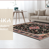 Ultra Soft Area Rug, Non Slip, Stain Resistant, Washable Area Rugs for Living Room, Bedroom, Elegant Floral Arch Motif(Black)