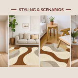 Ultra Soft Area Rug, Non Slip, Stain Resistant, Washable Area Rugs for Living Room, Bedroom, Vibrant Abstract Swirling Lines(Beige)