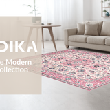 Ultra Soft Area Rug, Non Slip, Stain Resistant, Washable Area Rugs for Living Room, Bedroom, Stylish Gray Floral Symmetrical Elements(Pink)