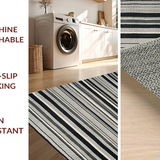 Ultra Soft Area Rug, Non Slip, Stain Resistant, Washable Area Rugs for Living Room, Bedroom, Chic Rhythm Stripe Rug with Dynamic Monochrome Bands and Artistic Linear Pattern(Black)