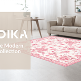 Ultra Soft Area Rug, Non Slip, Stain Resistant, Washable Area Rugs for Living Room, Bedroom, Lively Pink Abstract Floral Harmony(White)