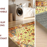 Ultra Soft Area Rug, Non Slip, Stain Resistant, Washable Area Rugs for Living Room, Bedroom, Contemporary Bright Floral Delight(Gold)
