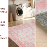 Ultra Soft Area Rug, Non Slip, Stain Resistant, Washable Area Rugs for Living Room, Bedroom, Elegant Vintage Floral Design(Pink)