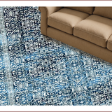 Ultra Soft Area Rug, Non Slip, Stain Resistant, Washable Area Rugs for Living Room, Bedroom, Elegant Vintage Scroll Motif(Blue)