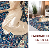 Ultra Soft Area Rug, Non Slip, Stain Resistant, Washable Area Rugs for Living Room, Bedroom, Eclectic Retro Floral Motif(Blue)