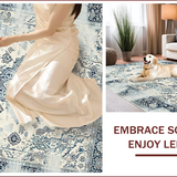 Ultra Soft Area Rug, Non Slip, Stain Resistant, Washable Area Rugs for Living Room, Bedroom, Elegant Cream Medallion Motif(Blue)