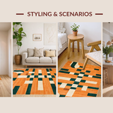 Ultra Soft Area Rug, Non Slip, Stain Resistant, Washable Area Rugs for Living Room, Bedroom, Chic Whimsical Tiled Artistry(Orange)