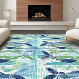 Ultra Soft Area Rug, Non Slip, Stain Resistant, Washable Area Rugs for Living Room, Bedroom, Playful Sea Turtle and Pebble Pattern Rug with Abstract Oceanic Geometry(Blue)