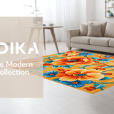 Ultra Soft Area Rug, Non Slip, Stain Resistant, Washable Area Rugs for Living Room, Bedroom, Richly Colored Abstract Floral Fusion(Orange)