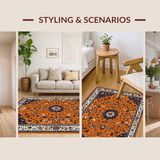 Ultra Soft Area Rug, Non Slip, Stain Resistant, Washable Area Rugs for Living Room, Bedroom, Elegant Floral Trellis Aesthetic(Orange)
