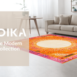 Ultra Soft Area Rug, Non Slip, Stain Resistant, Washable Area Rugs for Living Room, Bedroom, Intricate Sunbeam Inspired Artwork(Orange)