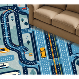 Ultra Soft Area Rug, Non Slip, Stain Resistant, Washable Area Rugs for Living Room, Bedroom, City Map Race Track(Blue)